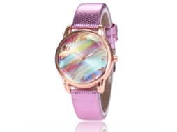 Relógio de quartzo unissex com pulseira de couro PU, contador de arco-íris, cor rosa Zhoulianfa