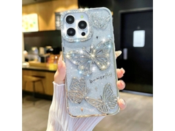 Capa Para Iphone 17 Com Borboleta Prateada E Strass Brilhante