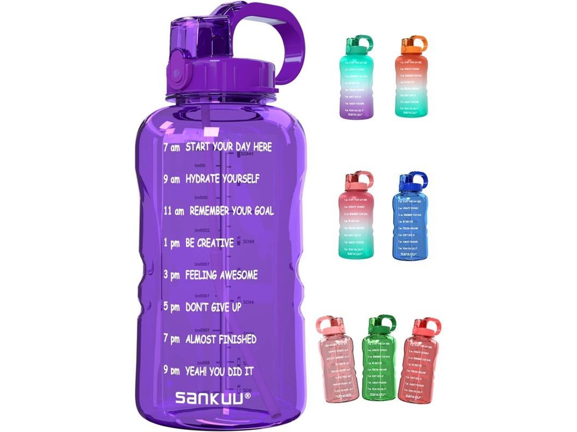 2026 botella de Agua de 1 Galón Con Marcador de Tiempo Y Caña Anti fugas para Fitness Y Hábitos Saludables Morado