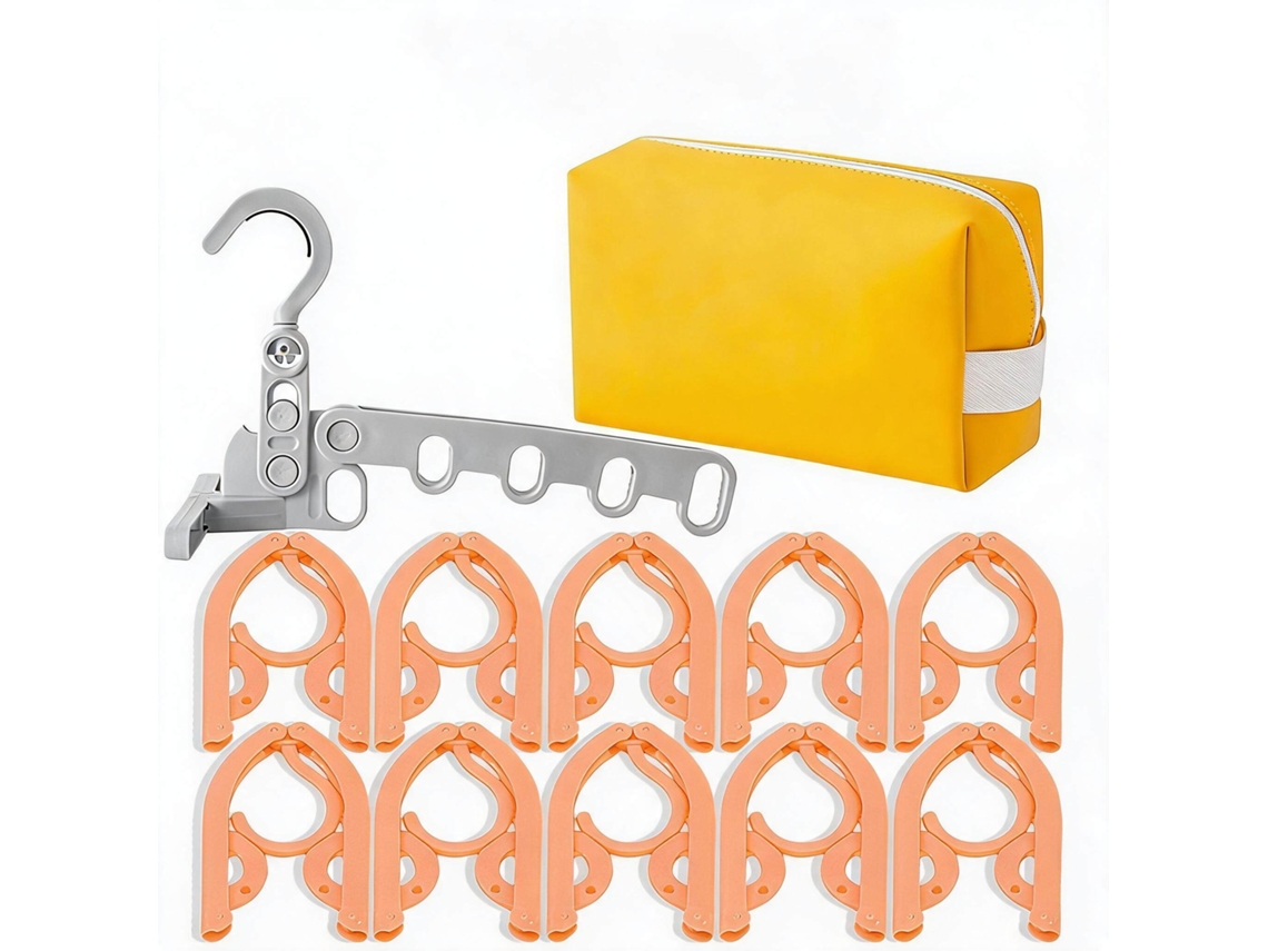 Conjunto Cabides CHRUI Dobráveis Viagem 10 Cabides + Cabide 5 Furos + Bolsa (amarelo)