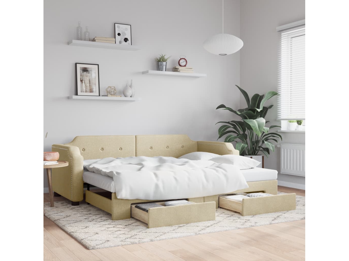 Daybed With Trundle, Daybeds With Trundles Vidaxl Creme Tecido (100 X 200 Cm)