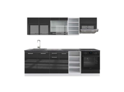 Cozinha R-Line, 240 cm, PT Antracite, Antracite brilhante/branco, Vicco