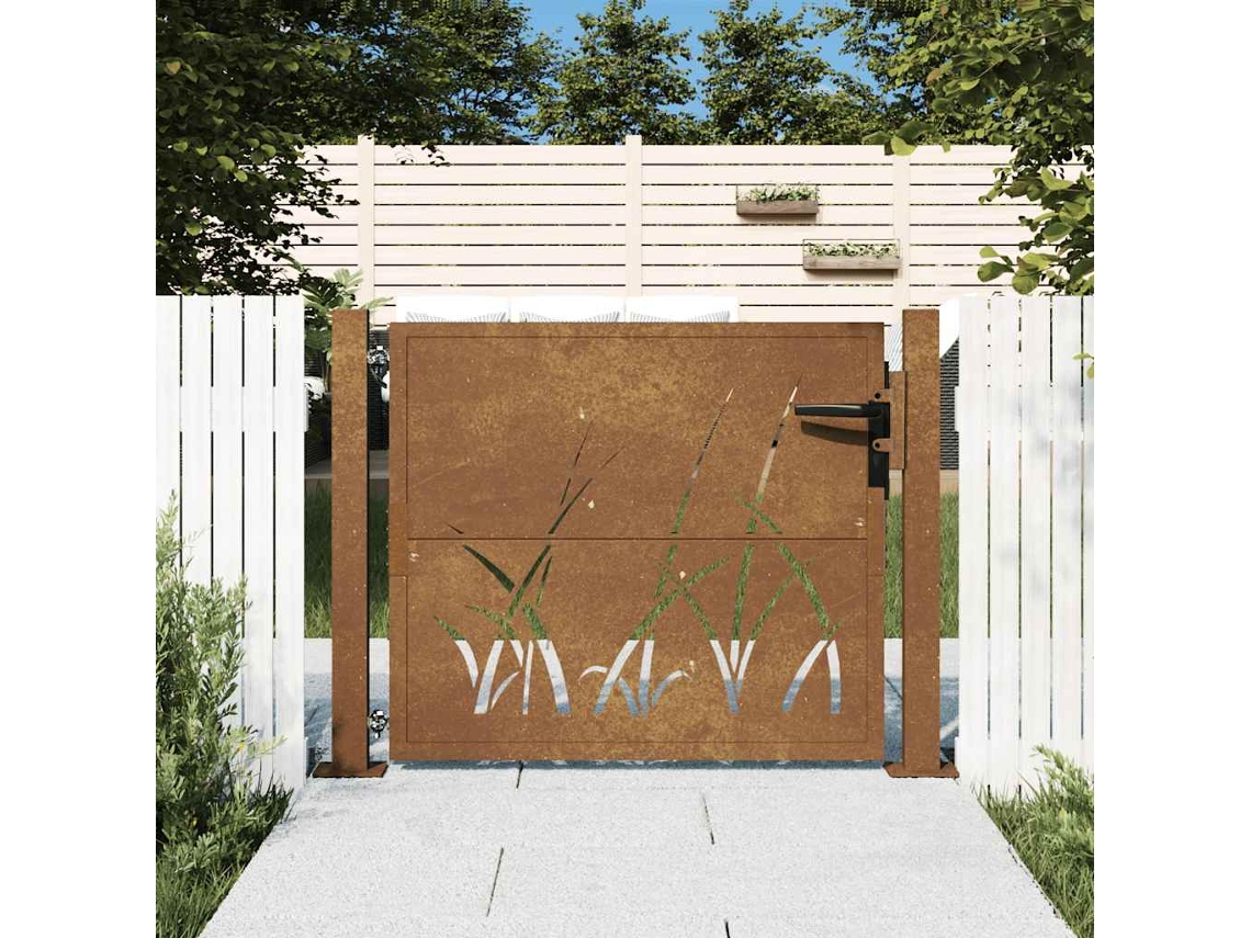 Vidaxl Portão De Jardim 100x75 Cm Em Aço Corten Com Design De Grama