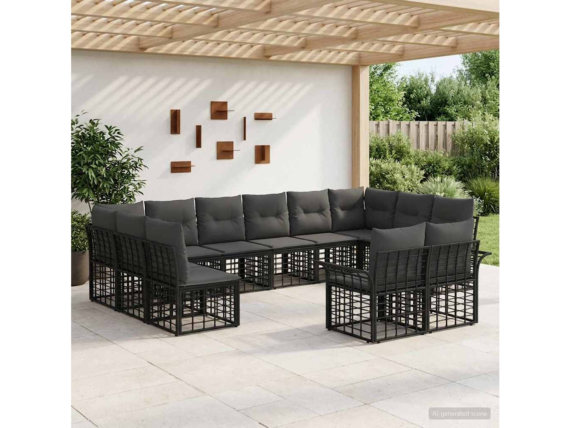 Vidaxl Conjunto De Sofás Para Exterior 12 Pcs Preto E Cinza Escuro