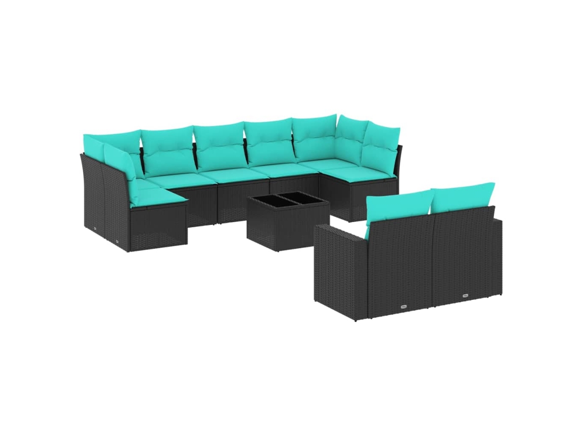 Conjunto de 10 Sofás P/ Jardim C/ Almofadões Vime Pe Preto MAISON EXCLUSIVE (10 pcs)