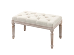 Banco Pé De Cama Bege 80x40x41cm Estofado Vintage Assento Acolchoado Pés Madeira Borracha Quarto