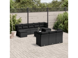 Vidaxl 11 Pcs Conjunto Sofás De Jardim C/ Almofadões Vime Pe Preto