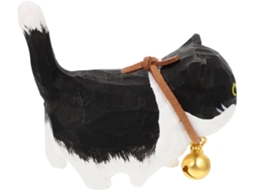 Estatueta Gatinho Preto Esculpida Madeira Ornamento Decorativo Escritório Aniversário GOKOCO