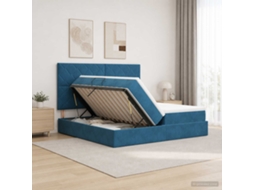Vidaxl Cama De Armazenamento Led Com Colchão Azul Escuro 200 X 200 Cm