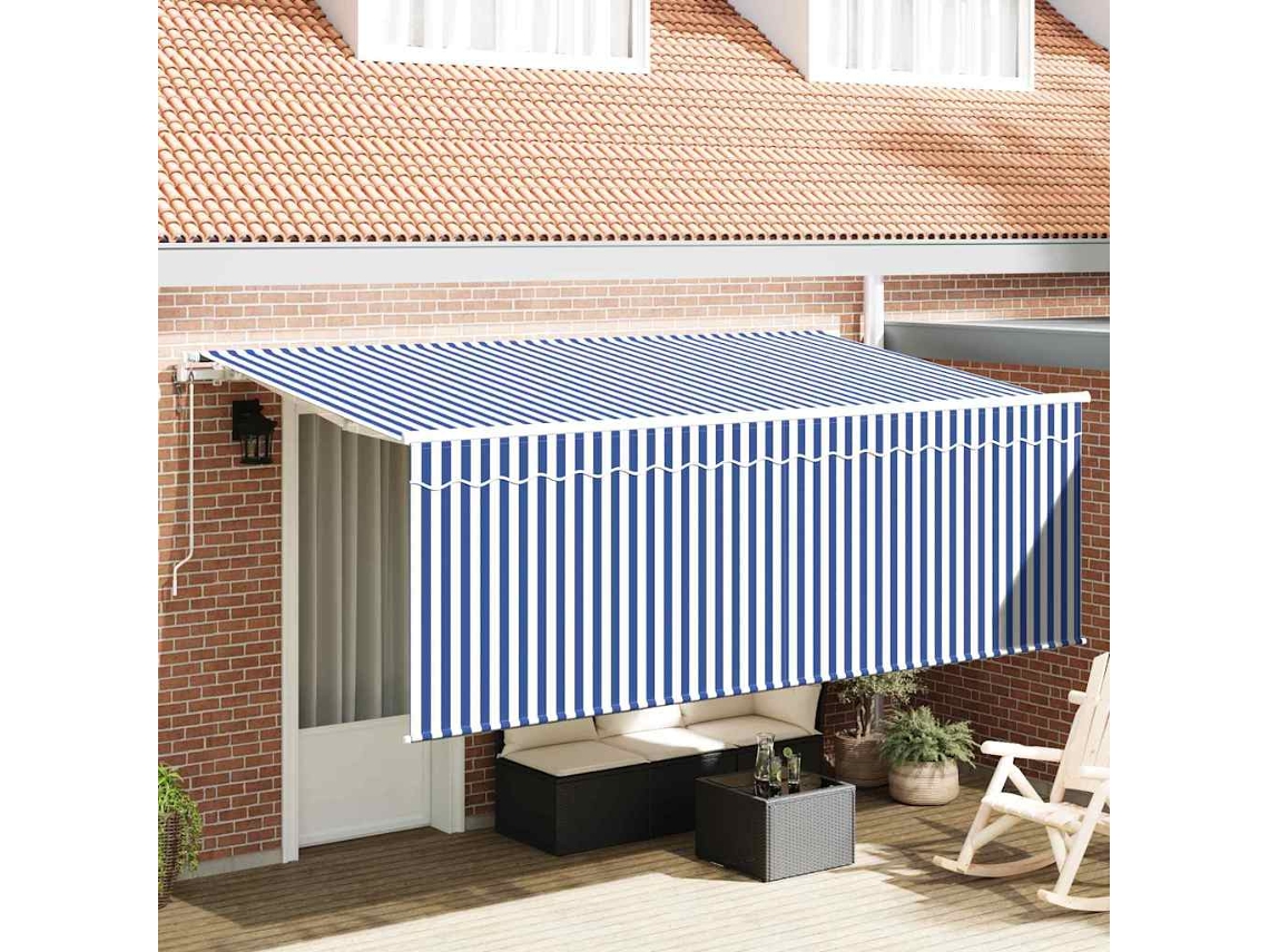 Vidaxl Toldo Retrátil Riscas Azul 350 X 200 Cm Tecido
