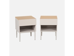 Mesa De Cabeceira Em Metal E Madeira, Set De 2, Bege