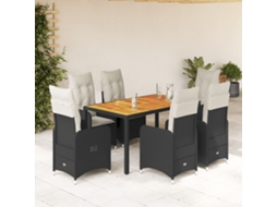Vidaxl 7 Pcs Conjunto De Bistrô P/ Jardim C/ Almofadões Vime Pe Preto