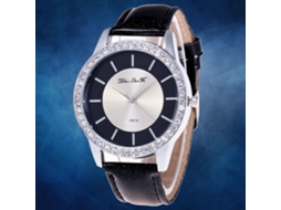 Relógio de quartzo com pulseira de couro, estilo simples e moderno para estudantes, preto.