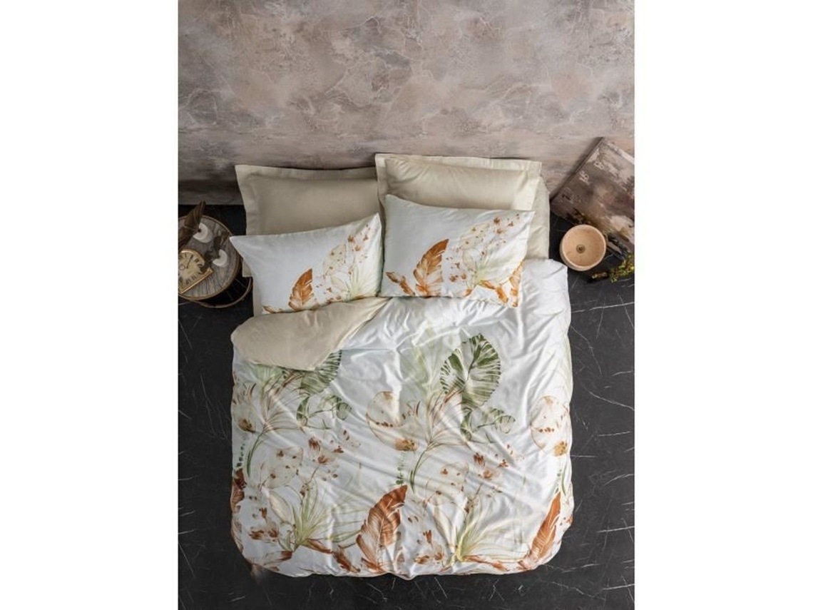 Conjunto de cama - Capa de edredom 220 x 240 cm + 2 fronhas 60 x 60 cm - Cetim de algodão - Bege