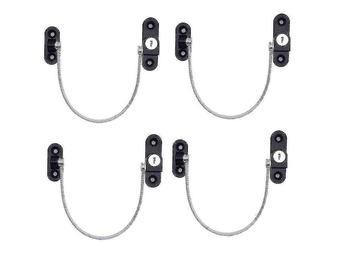 4 Restrictores de Janela, de Segurança, para Bebês, Bloqueios, de Janela e Porta, Fácil de Instalar, Aço Inoxidável, 19cm, Preto, S/MARCA