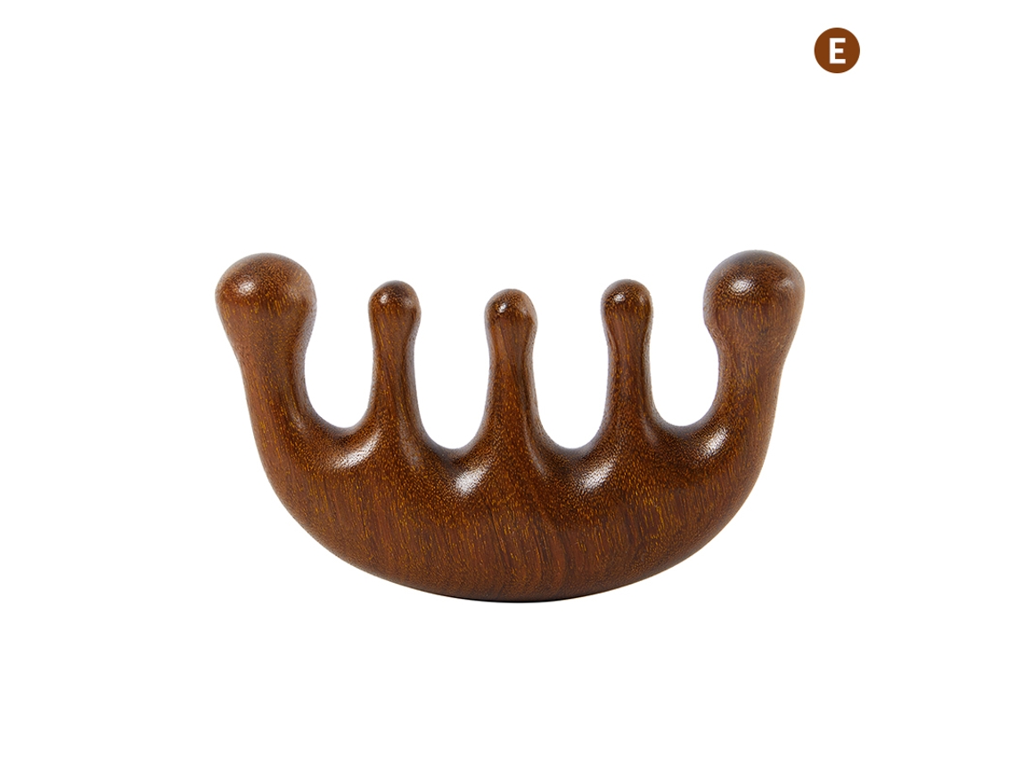 (e) Escova De Massagem De Madeira, Ferramenta De Raspagem E Massagem Corporal Em Sândalo Natural, Com Design De Dentes Largos