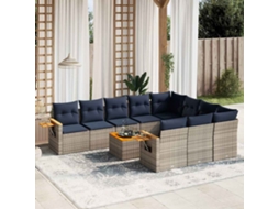 Vidaxl 11 Pcs Conjunto Sofás De Jardim C/ Almofadões Vime Pe Cinzento