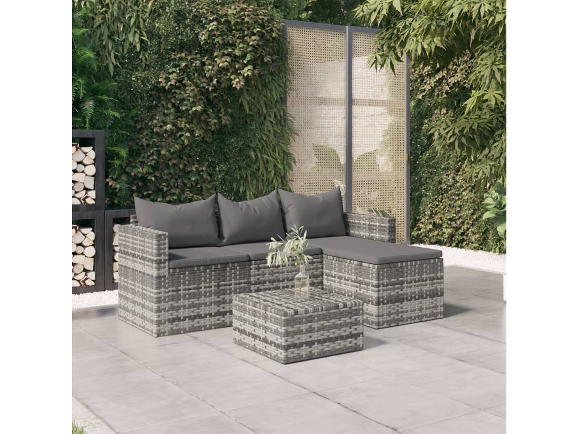 Vidaxl 3 Pcs Conjunto Lounge de Jardim C/ Almofadões Vime Pe Cinzento