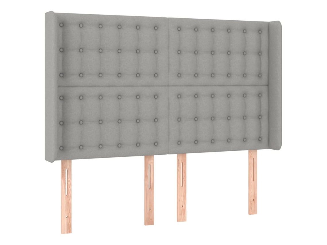 Cama com cabeceira revestida em tecido Abas Light Cinzento, exclusiva da MAISON (147x16x118 cm)