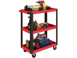 Carrinho de Oficina, 3 Andares, com Alça Lateral e Rodízios Traváveis, Vermelho, 70,5x35x82,5cm | S/MARCA