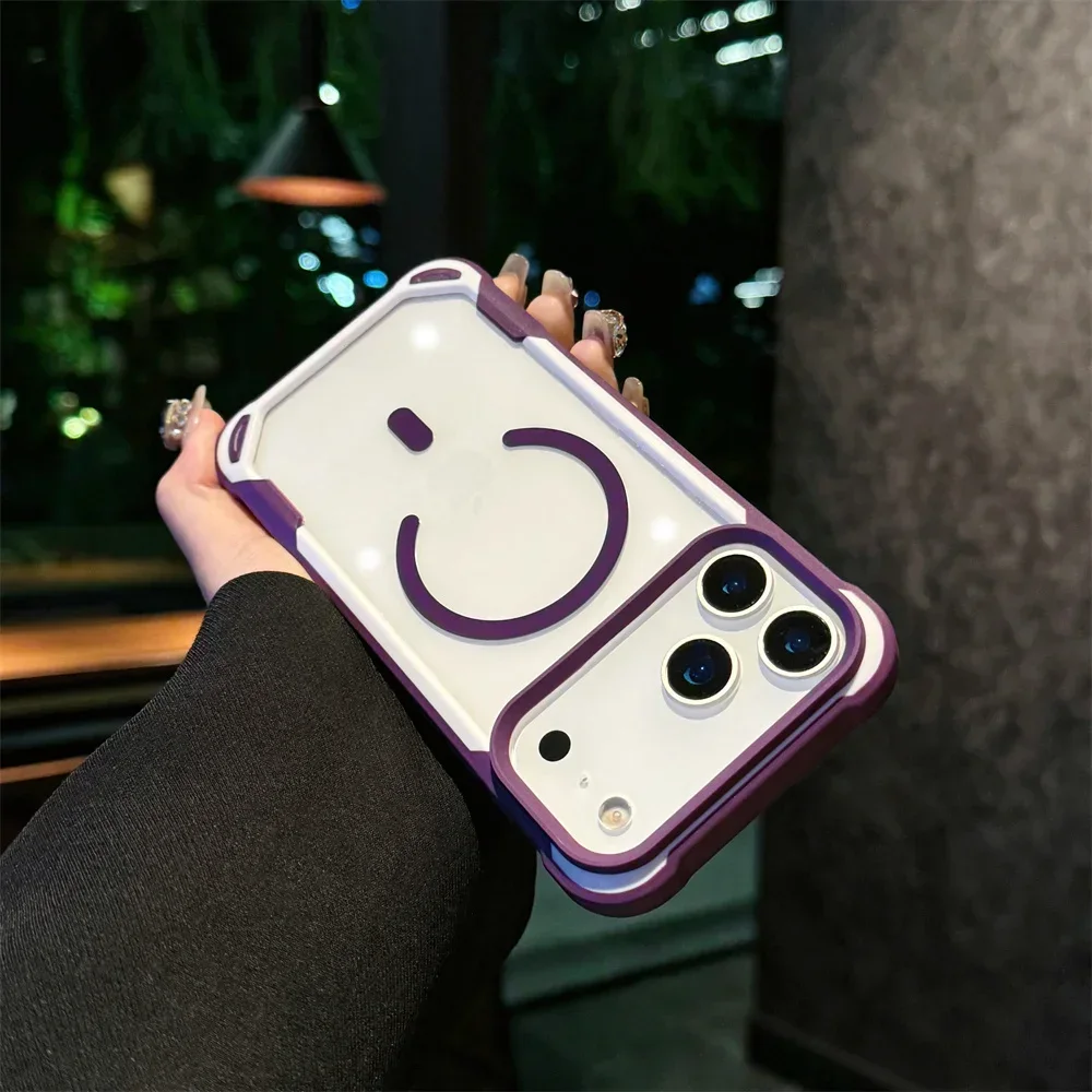 Capa Protetora Transparente À Prova De Choque (roxa) Para Iphone 16, Com Encaixe Magnético.