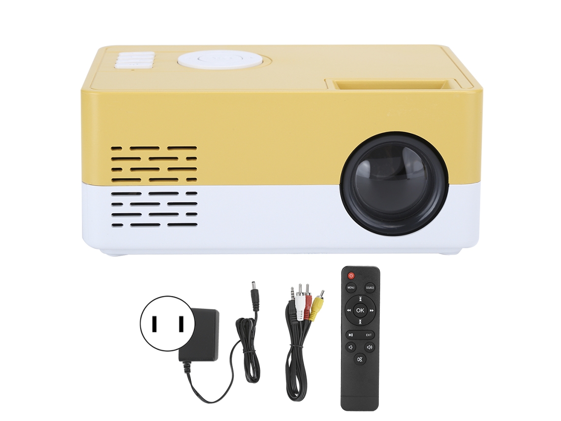 Mini projetor inteligente 1080p LED para cinema em casa, portátil, full HD, amarelo e branco, plugue dos EUA, 100-240V. | S/MARCA