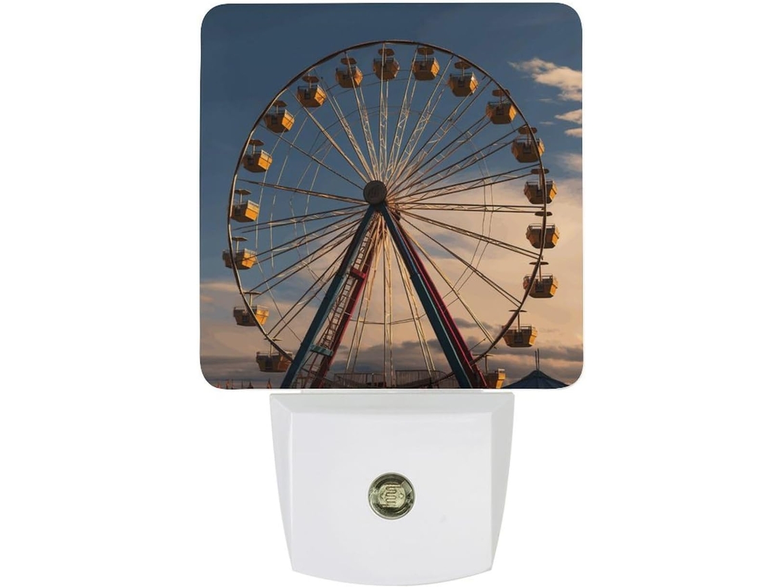 Luminária Noturna Led De Tomada Com Estampa Roda Gigante E Sensor Crepuscular Decorativa Corredor, Quarto E