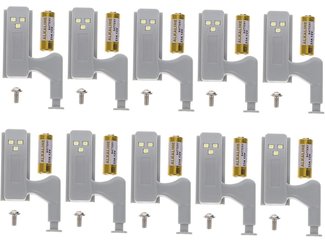 Kit com 10 luzes noturnas de LED para guardar roupas e sensores de movimento.