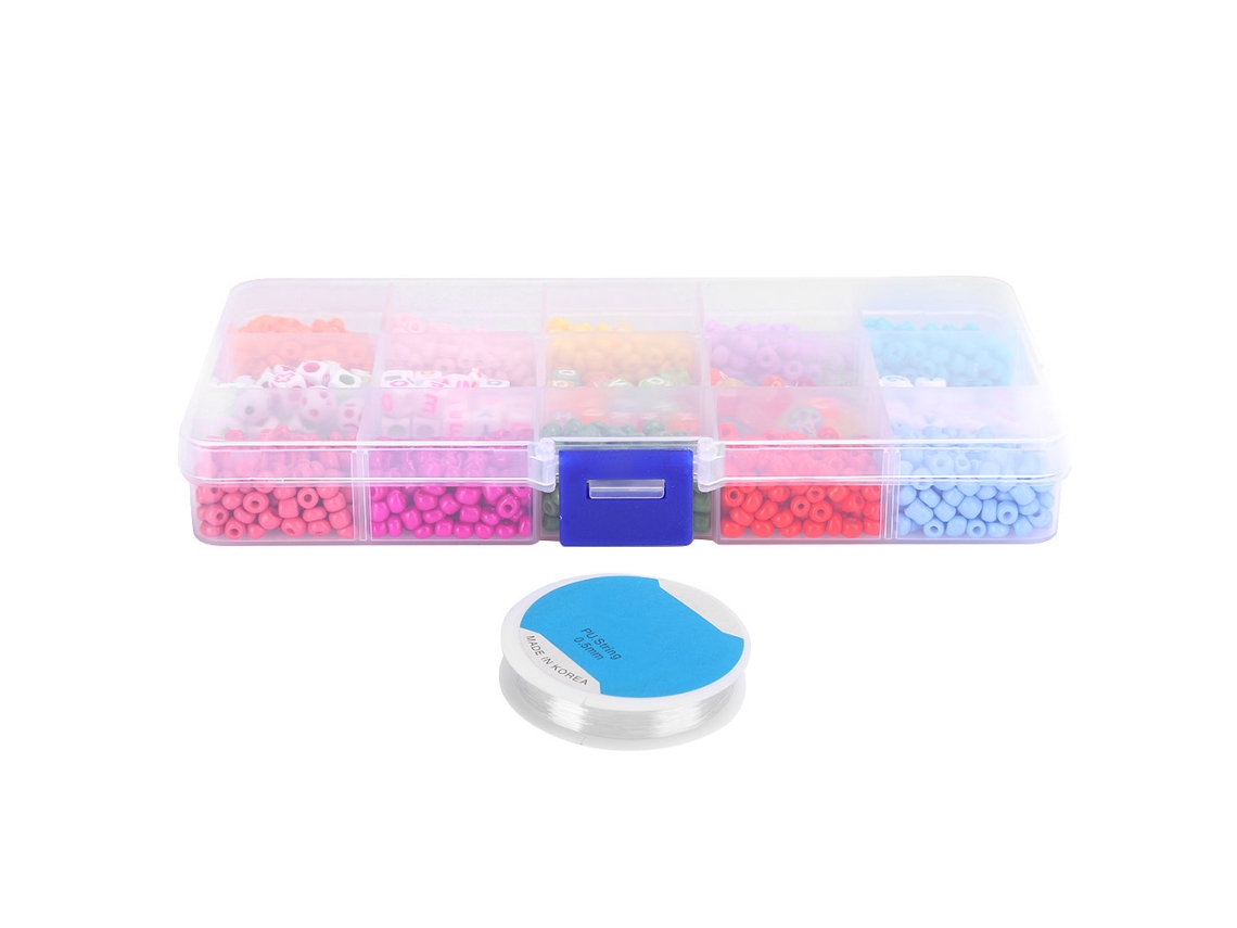 Kit de Contas de Artefatos Diy para Pulseiras e Colares com Fio Elástico e Caixa
