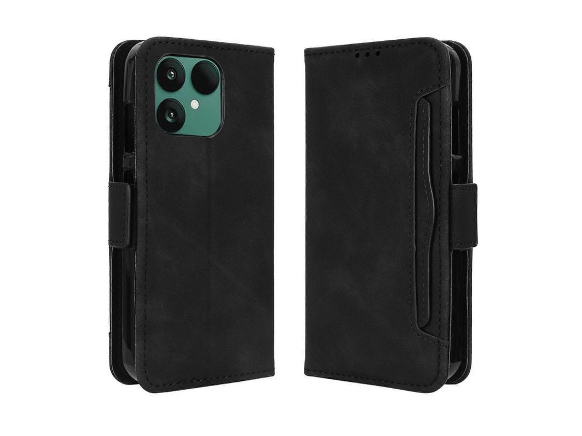 Capa de Couro para Fairphone 6 YURU, com porta cartões múltiplos, bolsa de dinheiro, fecho magnético duplo, preta
