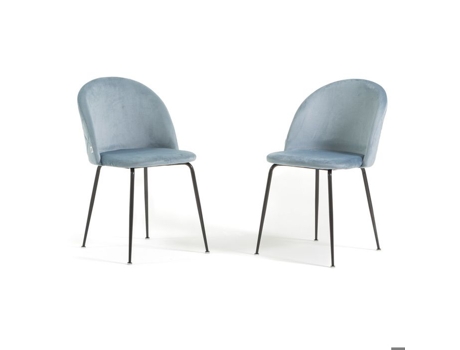 Conjunto De 2 Cadeiras Sara Cadeiras Estofadas Em Veludo Para Cozinha Ou Sala De Jantar Com Pés Em Metal Rattatan (azul Claro/cinza Escuro)