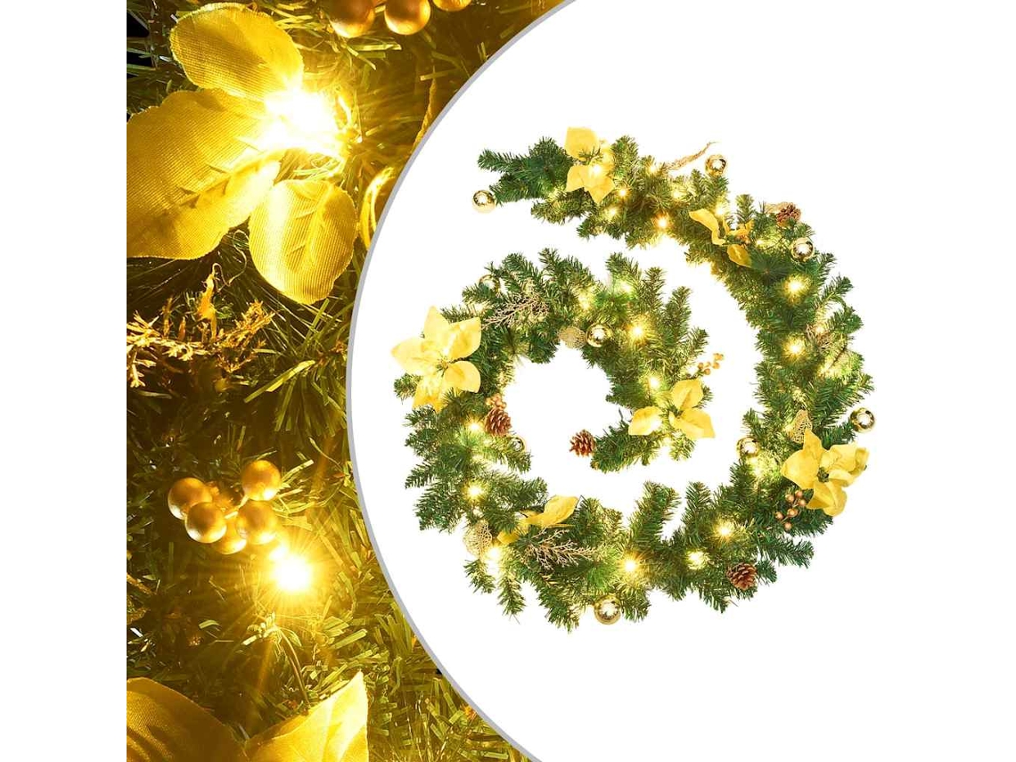 Grinalda De Natal Com Luzes Led Pangivo Pvc 2,7 M Verde E Dourado