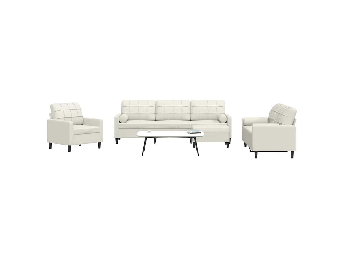 Vidaxl 4 Pcs Conjunto De Sofás Com Almofadões E Rolos Veludo Creme
