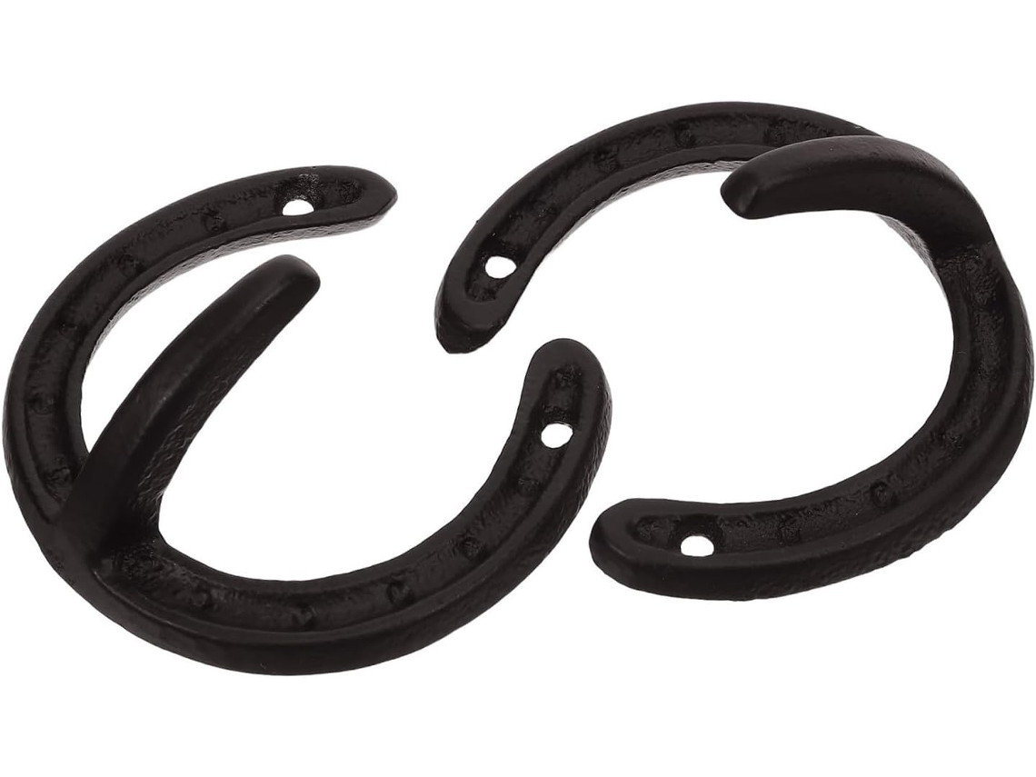 Conjunto De 2 Ganchos Parede Rústicos Em Ferro Fundido Formato Ferradura Com Acabamento Resistente Às Intempéries Para