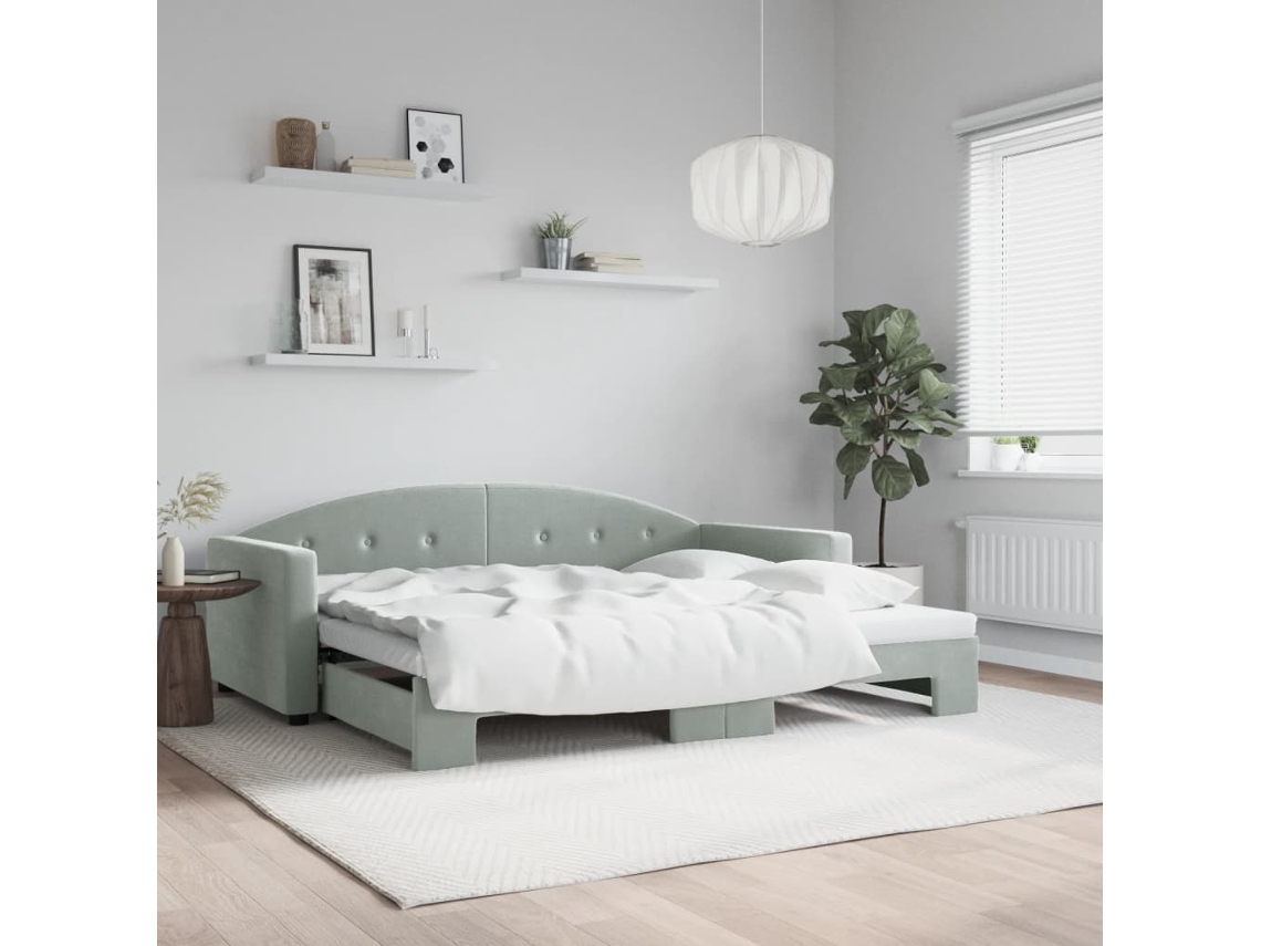 Vidaxl Sofá-cama Com Gavetão 90x190 Cm Veludo Cinzento-claro