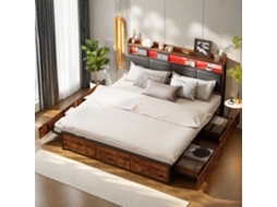 Cama 160x200 Cm com Gavetas em Veludo Bege, Usb, Iluminação Led, SIMURQ