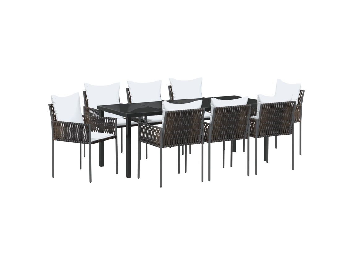 Conjunto 9 Conjunto De Jantar Para Jardim Vidaxl Castanho Vime Pe (200 X 80 X 73 Cm)