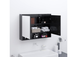 Vidaxl Armário Espelhado P/ Casa Banho 80x15x60 Cm Mdf Preto Brilhante