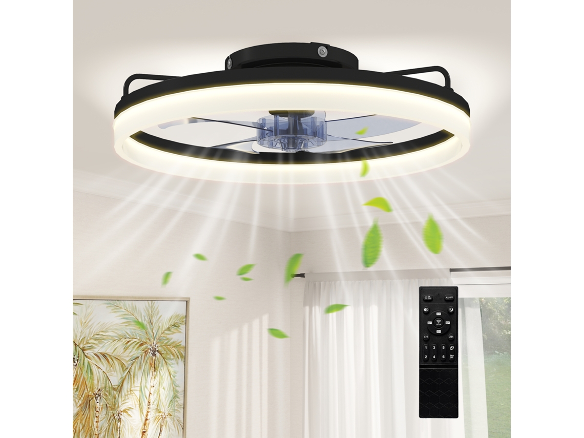 Ventilador Soffitto em Acciaio e Plastica com Luce Led Regolabile, Telecomando, Timer, 6 Velocità, Nero ZENCORE SERVICES
