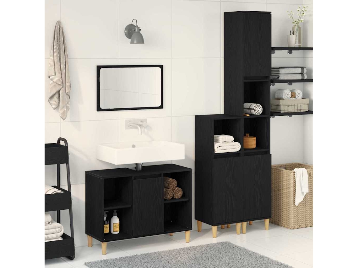 Vidaxl Conjunto De Móveis Para Banheiro 3 Unid. Preto 80 X 33 X 60 Cm