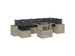 Conjunto de 8 Sofás Jardim com Almofadões Vime Pe Cinzento Claro MAISON EXCLUSIVE (8 pcs)