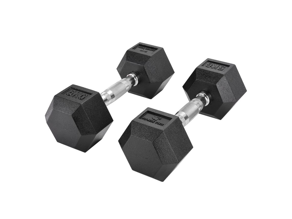 Halteres Hexagonais 5kg Fitness Tech – Conjunto com 2 Unidades