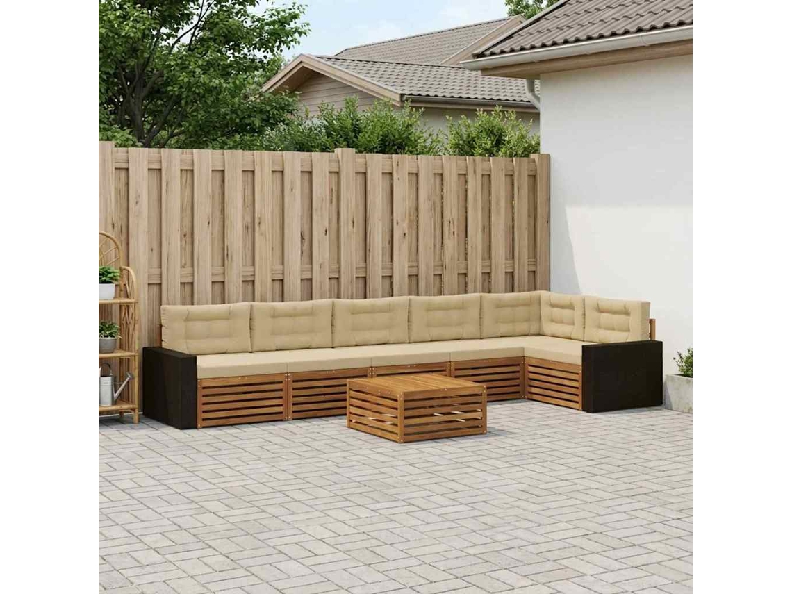 Vidaxl Conjunto De Sofás Para Exterior 7 Unid. Natural E Bege