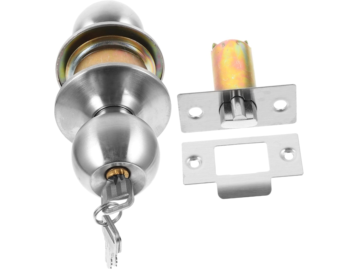 Maçaneta Esférica De Aço Inox Villcase Com Trava Para Porta Quarto, Resistente E Ideal Para Substituição Em