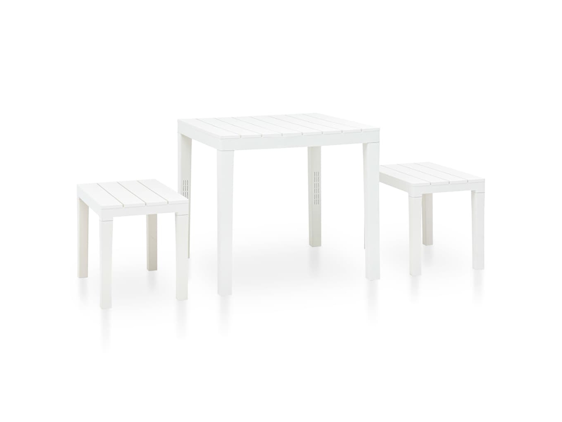 Vidaxl Mesa De Jardim Com 2 Bancos Plástico Branco