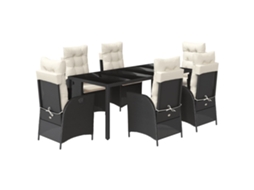 Conjunto de 7 Jantar para Jardim com Almofadões Vime Pe Preto MAISON EXCLUSIVE