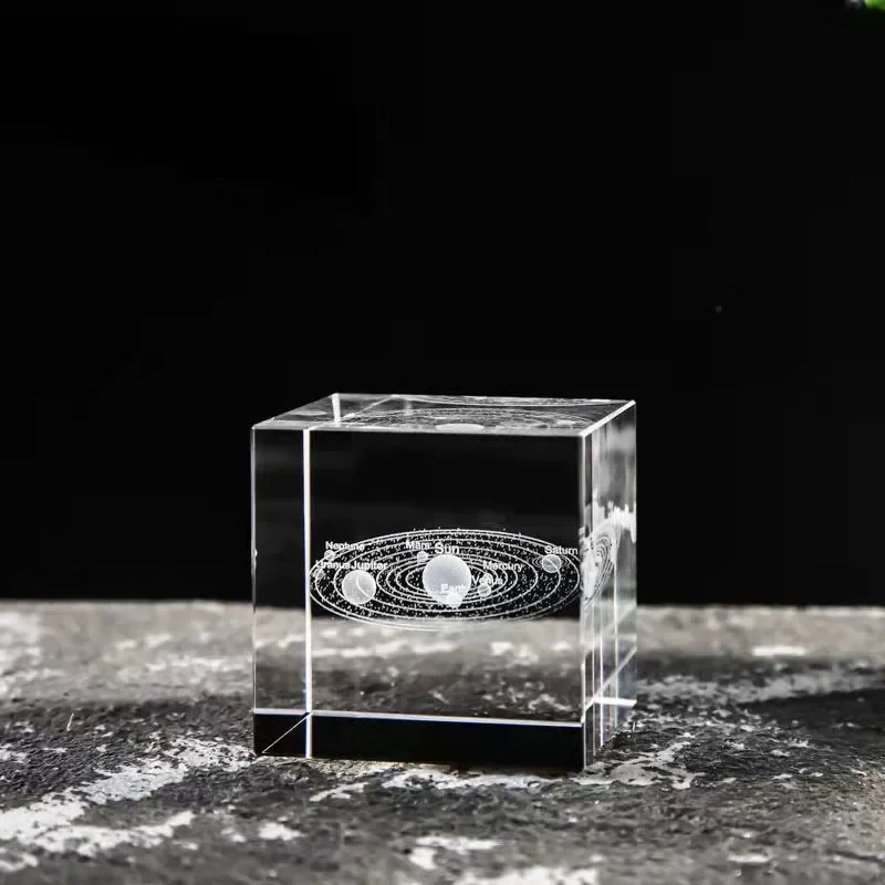 Cubo de Cristal de 40mm, Ornamento em Vidro Quadrado com Gravação a Laser 3d, Decoração Artesanal Astronômica Galáxia MDUG (sistema Solar 40mm)