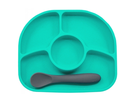 Prato Antiderramamento E Colher De Silicone 4 Meses E Cor: Aqua BBLÜV