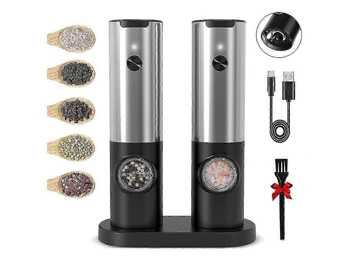 Conjunto De Moedor Elétrico De Sal E Pimenta Recarregável Via Usb Com Base De Carregamento Dupla E Moedor Automático. PENGDSJE