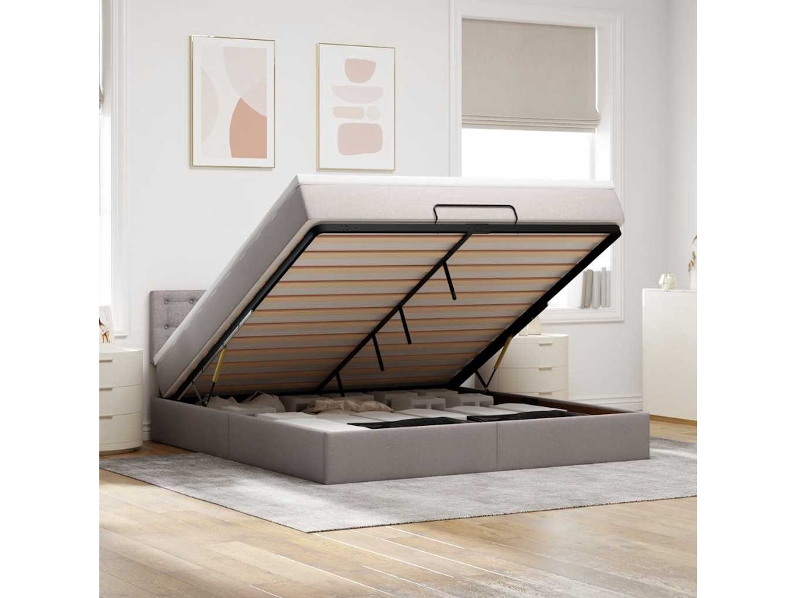 Vidaxl Cama Otomana Com Colchão Leds 180x200cm Cinza-acastanhado